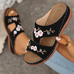 Sandales femme été semelle épaisse brodée florale