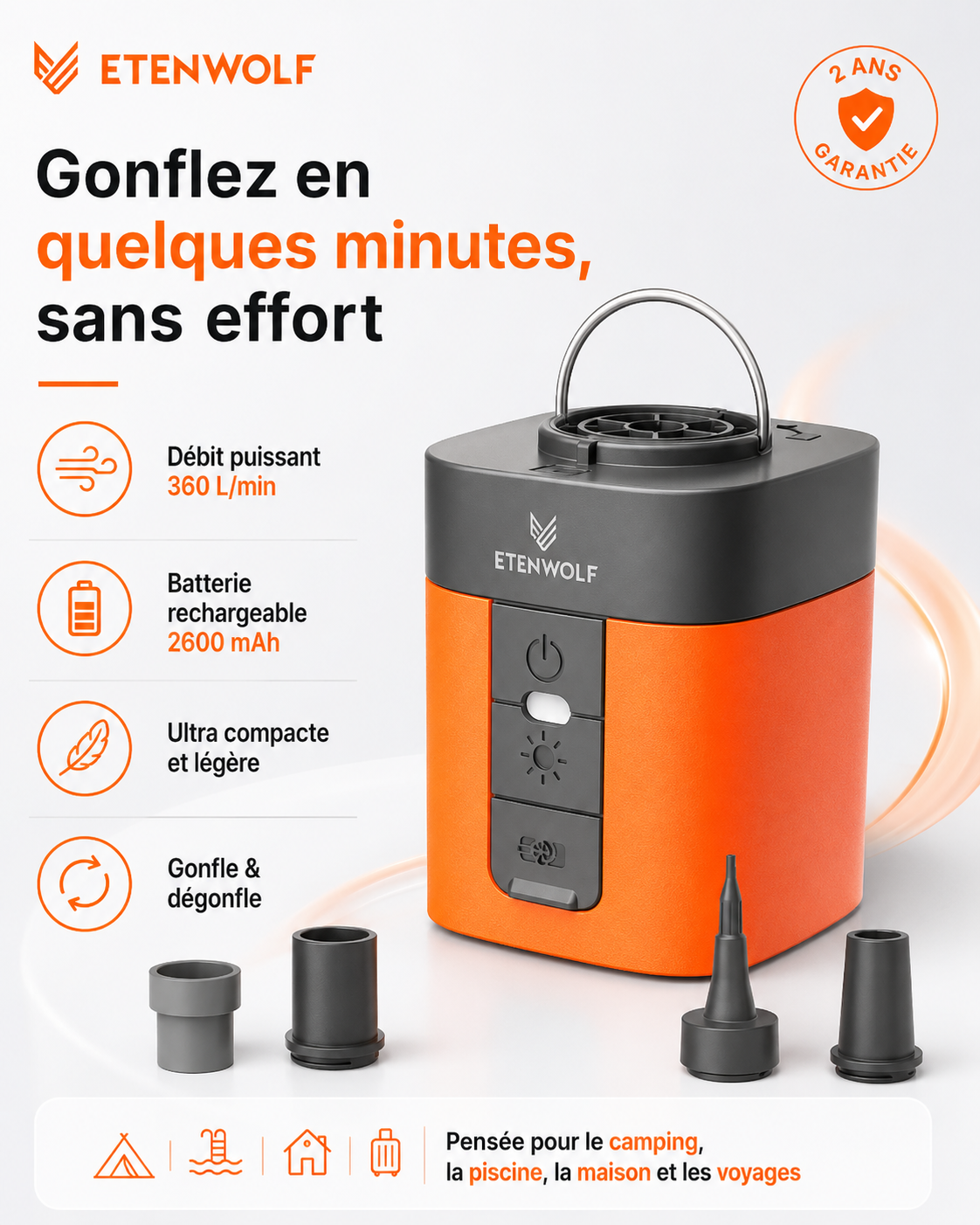 Gonfle & dégonfle en quelques minutes avec ETENWOLF Air 3